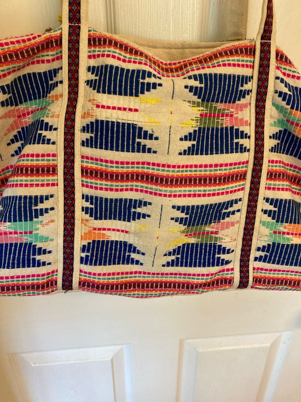 America & Beyond Boho Embroidered & Beaded  Tote Bag with Pom Pom Tassels - Picture 11 of 17